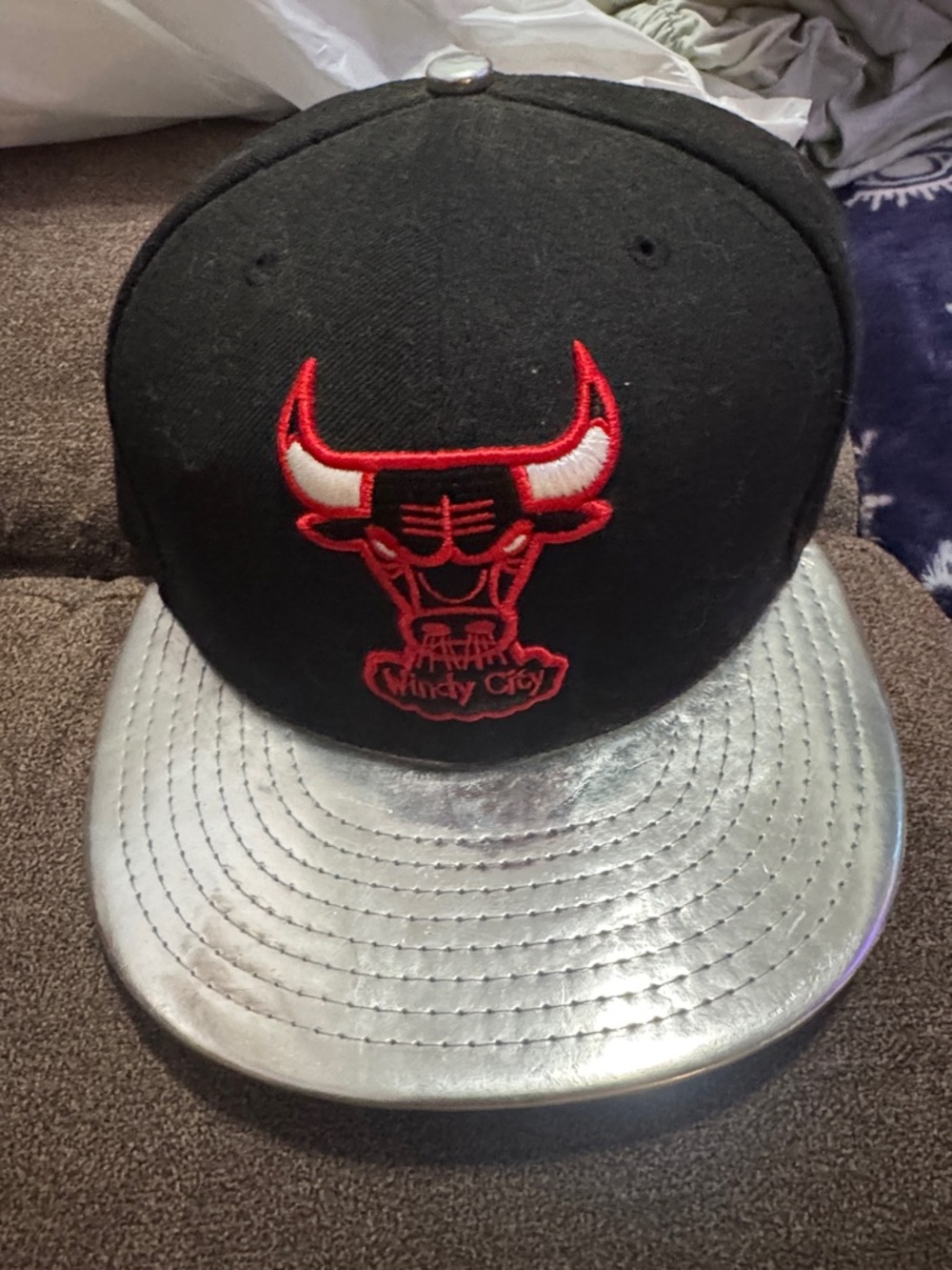 Chicago Bulls Logo Black Snapback with Silver Brim